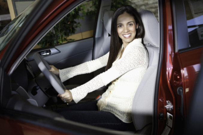 woman taking a test drive